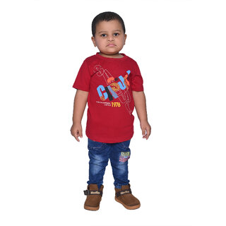 Kid Kupboard Cotton Baby Boys T-Shirt, Red, Half-Sleeves, Crew Neck, 3-4 Years KIDS5342