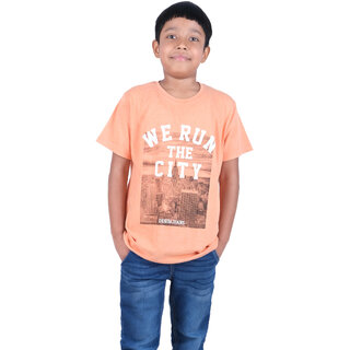                       Kid Kupboard Cotton Boys T-Shirt, Orange, Half-Sleeves, Round Neck, 8-9 Years KIDS5344                                              