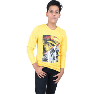                       Kid Kupboard Cotton Boys T-Shirt, Yellow, Full-Sleeves, Round Neck, 12-13 Years KIDS5346                                              