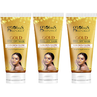                       Globus Naturals Gold Peel Off Mask For Golden Glow, Enriched with Saffron  Vitamin-E, Brightening  Radiance, Suitable For All Skin Types, 75 g (Pack of 3)                                              