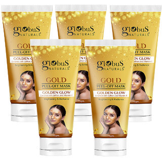                       Globus Naturals Gold Peel Off Mask For Golden Glow, Enriched with Saffron  Vitamin-E, Brightening  Radiance, Suitable For All Skin Types, 75 g (Pack of 5)                                              