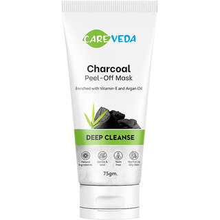 CareVeda Charcoal Peel Off Mask, Enriched with Vitamin E and Argan Oil, Deep Cleanse, Natural Ingredients, Gentle  Mild, Toxin Free, Suitable For Normal to Oily Skin, 75gm