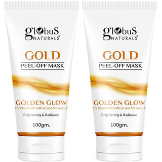                      Globus Naturals Gold Peel Off Mask For Golden Glow, Enriched with Saffron  Vitamin-E, Brightening  Radiance, Suitable For All Skin Types, 100 g (Pack of 2)                                              