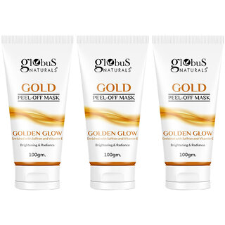 Globus Naturals Gold Peel Off Mask For Golden Glow, Enriched with Saffron  Vitamin-E, Brightening  Radiance, Suitable For All Skin Types, 100 g (Pack of 3)