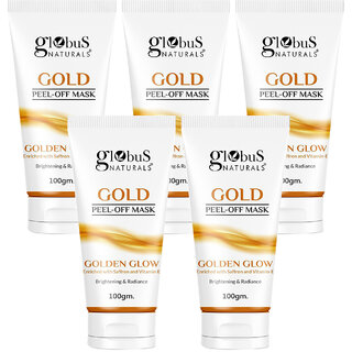                      Globus Naturals Gold Peel Off Mask For Golden Glow, Enriched with Saffron  Vitamin-E, Brightening  Radiance, Suitable For All Skin Types, 100 g (Pack of 5)                                              