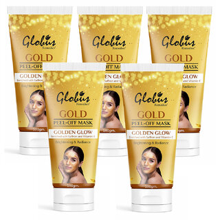                       Globus Remedies Gold Peel Off Mask For Golden Glow, Enriched with Saffron  Vitamin-E, Brightening  Radiance, Suitable For All Skin Types, 100 g (Pack of 5)                                              