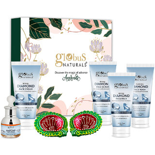                       Globus Naturals Revival Diamond Diwali Glow Gift Box, Set of 5 -Face Wash 100 gm, Face Scrub 100 gm, Face Cream 100 gm, Face Pack 100 gm, Face Serum 50 ml                                              