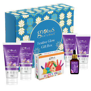                       Globus Naturals Pre & Post Holi Ritual Herbal Kumkumadi skin care Gift Box, For All Skin Types, Both Men & Women, Set of 4 - Face Wash 100 gm, Face Scrub 100 gm, Face Cream 100 gm & Face Pack 100 gm                                              