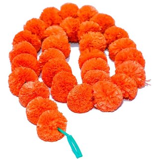 Artificial Marigold Flowers Garlands Phool Mala, Puja Decoration Flowers, Genda Phool,(Dark Orange) (Pack of 5 Strips)