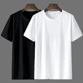 Pack of 2 Men Solid Round Neck Polyester, White  Black, T-Shirt