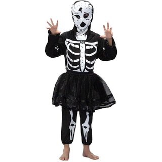                       Kaku Fancy Dresses Skeleton Girl Costume Halloween Dress For Kids Costume -Black                                              