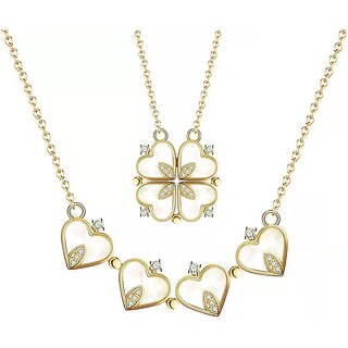 Four Leaf Clover Necklace with Love Heart Magnetic Charm Necklace Gold-plated Stainless Steel Pendant Set Four Leaf Clover Necklace with Love Heart Magnetic Charm Necklace Gold-plated Stainless Steel Pendant Set