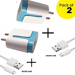 Best-o-Fine Pack of 2  Dual Port 2.1 Amp Charging Adapter/Brick with Free Pack of 2 Charging Cables (2 Micro USB)