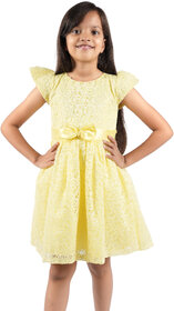 Kid Kupboard Cotton Girls A-Line Frock, Light Yellow, Sleeveless, Crew Neck, 8-9 Years KIDS5382