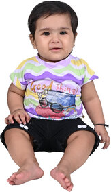 Kid Kupboard Cotton Baby Girls Top, Multicolor, Half-Sleeves, Crew Neck, 9-12 Months KIDS5398