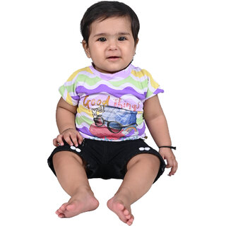                       Kid Kupboard Cotton Baby Girls Top, Multicolor, Half-Sleeves, Crew Neck, 9-12 Months KIDS5398                                              