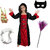 Kaku Fancy Dresses Halloween Party Red Black Witch Costume Gown With Teeth, Mask, Nail  Witch Broom Set for Kids