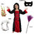 Kaku Fancy Dresses Halloween Party Red Black Witch Costume Gown With Teeth, Mask, Nail  Witch Broom Set for Kids