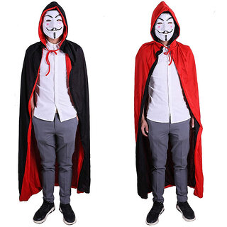                       Kaku Fancy Dresses Black and Red Reversible Vampire Dracula Cape For Kids | Halloween Vampire Cloak For Kids - 3-4 Years                                              