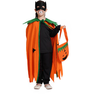                       Kaku Fancy Dresses Pumpkin Robe Cape with Black Eyepatch  Devil Teeth for Halloween Costume for Kids - 3-4 Years                                              