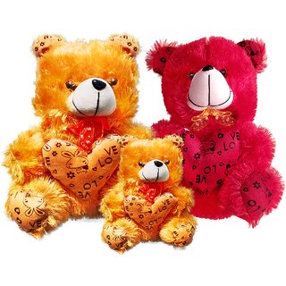                       Soft Brown,Red Teddy Bear with Heart (13Inch) and Brown mini (6inch) Setof3                                              