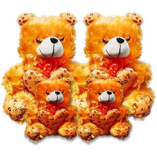                       Soft Brown Teddy Bear with Heart (13Inch) and Brown mini (6inch) Setof4                                              