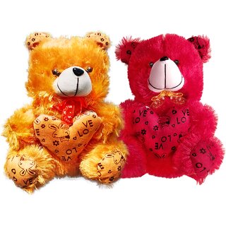                       Soft Brown,Red Teddy Bear with Heart (13Inch)  Setof2                                              