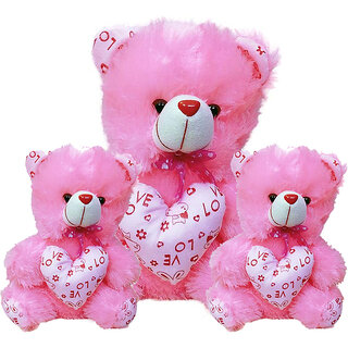                       Soft Pink Teddy Bear Cap Style with Heart (13Inch) and Pink (6inch) Teddy Setof3                                              