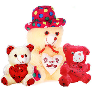                       Soft Cream Teddy Bear Cap Style with Heart (12Inch) and Cream,Red (6inch) Teddy Setof3                                              