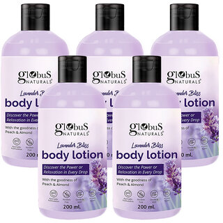                       Globus Naturals Lavender Bliss Body Lotion, Enriched with Coconut Oil and Cucumber Extracts, Ayurvedic Preparation, Paraben Free, Gentle  Mild, Suitable For All Skin Types, 200 ml (Pack of 5)                                              
