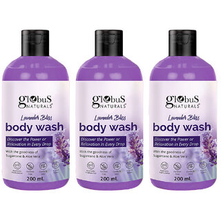                       Globus Naturals Lavender Body Wash, with goodness of Sugarcane and Aloe Vera, Ayurvedic Preparation, Paraben Free, Gentle  Mild, Suitable For All Skin Types, 200 ml (Pack of 3)                                              