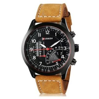                      Curren Meter Black Dial Brown Leather Belt Analog Men'S Watch new By 5 Star                                              