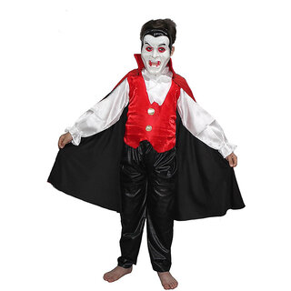                       Kaku Fancy Dresses Vampire Dress For Kids With Vampire Teeth  Face Mask for Halloween Costume Party                                              