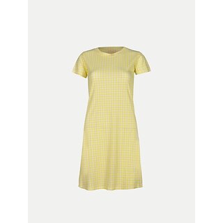                       Radprix Women Fit And Flare Yellow, White Dress                                              