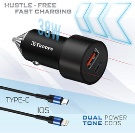 TP TROOPS EMBLO 2/Dual Port 20W Type ios C PD  38W Type A QC 3.0 Metallic Car Charger for Samsung, OnePlus, Vi
