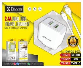 TP TROOPS 2 Ports USB Charger, 2.4A USB Wall Charger Phone Adapter Compatible for Pixel, Galaxy,  All Smartphone-(1 mtr