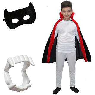                       Kaku Fancy Dresses Halloween Dracula Cloak Cape Robe with Teeth & Eyepatch for Children | Horror Costume for Kids                                              