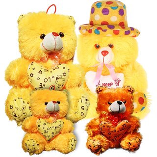                       Soft Yellow Teddy Bear Cap Style with Heart (13Inch) and Yellow,Brown(6inch) Teddy Setof4                                              