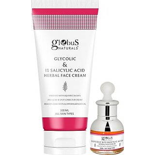 Globus Naturals Pimple Clear Glycolic Face Care Combo Face Cream Face Serum Pack of 2 Globus Naturals Pimple Clear Glycolic Face Care Combo Face Cream Face Serum Pack of 2