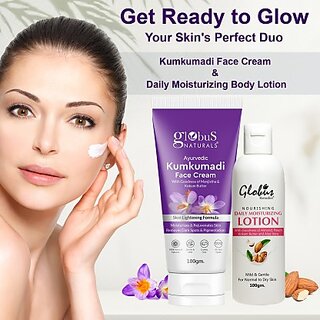                       Globus Naturals Velvet Glow Body Care Combo Daily Moisturizing Lotion  Kumkumadi Face Cream  (Pack of 2)                                              