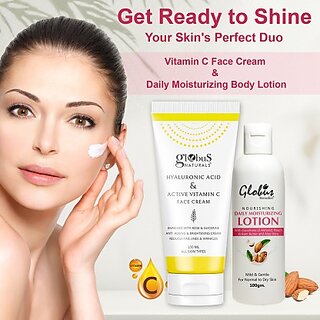 Globus Naturals Creamy Bloom Body Care Combo Daily Moisturizing Lotion Vitamic C Face Cream Pack of 2 Globus Naturals Creamy Bloom Body Care Combo Daily Moisturizing Lotion Vitamic C Face Cream Pack of 2