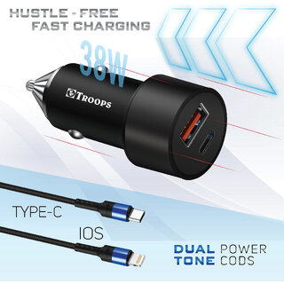                       TP TROOPS EMBLO 2/Dual Port 20W Type ios C PD  38W Type A QC 3.0 Metallic Car Charger for Samsung, OnePlus, Vi                                              