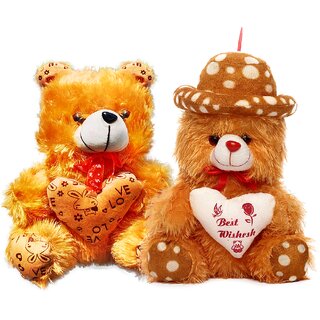                       Soft Brown Teddy Bear Cap Style with Heart (13Inch) and Teddy Setof2                                              