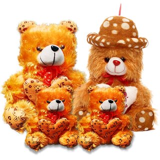                       Soft Brown Teddy Bear Cap Style with Heart (13Inch) and Brown mini (6inch) Teddy Setof4                                              
