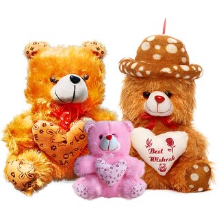                       Soft Brown Teddy Bear Cap Style with Heart (13Inch) and Pink mini (6inch) Teddy Setof3                                              