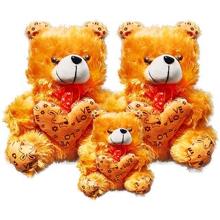                       Soft Brown Teddy Bear with Heart (13Inch) and Brown mini (6inch) Teddy Setof3                                              