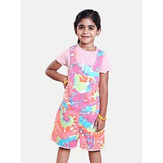                       Radprix Dungaree For Girls Casual Tie And Dye Pure Cotton (Pink, Pack Of 1)                                              