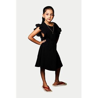                       Radprix Girls Below Knee Casual Dress (Black, Half Sleeve)                                              