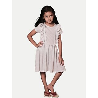                       Radprix Girls Midi/Knee Length Casual Dress (White, Half Sleeve)                                              