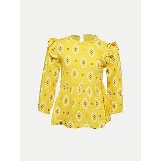                       Radprix Girls Midi/Knee Length Casual Dress (Yellow, Full Sleeve)                                              